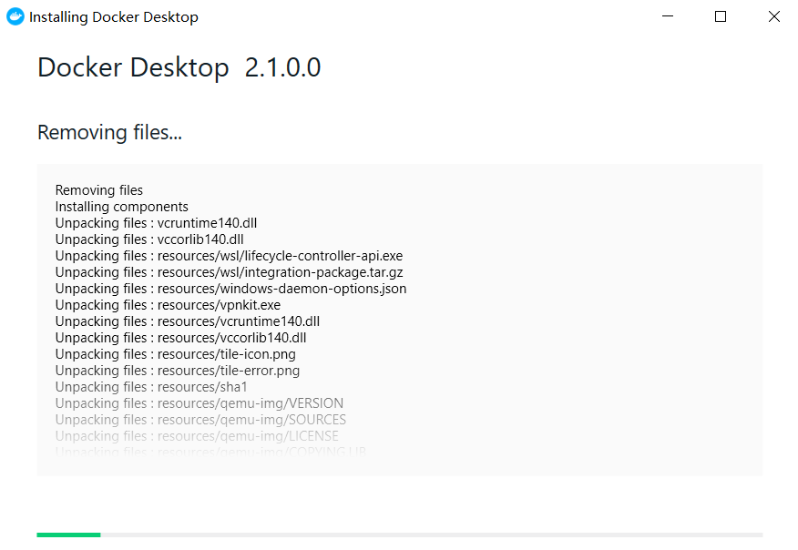 Docker for Windows安装出现”Removing Files”
